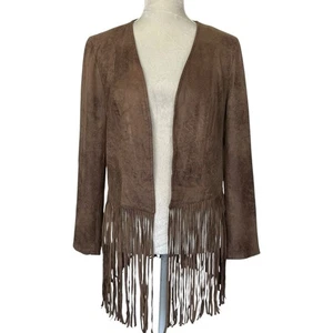 Chico’s Faux Suede Western Fringe Coat Jacket Women’s Size 0 US S-4 Boho Hippie - Picture 1 of 10