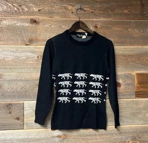 GIVENCHY Vintage Black Leopard Wool USA Union Made Sweater M y2k Old Money - Bild 1 von 6