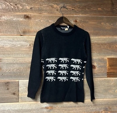 GIVENCHY Vintage Black Leopard Wool USA Union Made Sweater M y2k Old Money - Image 1 of 4