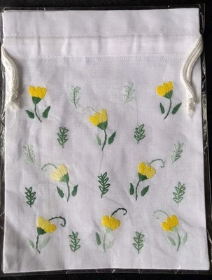 (DDP)Bolso Cordón Bordado Blanco Flores Floral Amarillo Verde Hojas Foto 1 de 3