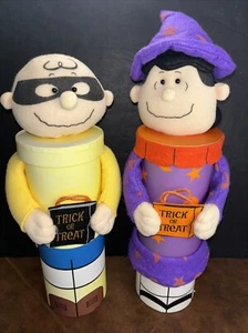 Peanuts Halloween Decor 16" Gift Tube Plush Set Of 2 Charlie Brown & Lucy T Or T - Picture 1 of 23