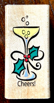 HAMPTON ART Holiday Champagne Glass Toast "CHEERS!" RUBBER STAMP Christmas Party - Image 1 of 3