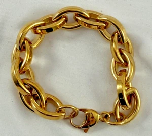 Brazalete de cadena pesada de eslabones ovalados tono dorado de acero inoxidable ELYA 8 pulgadas - Imagen 1 de 5