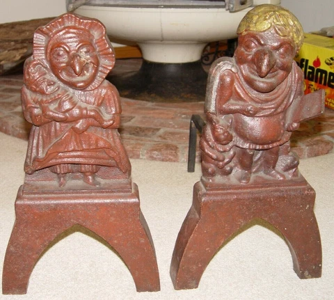 ANTIQUE PUNCH & JUDY CAST IRON ANDIRONS Cover