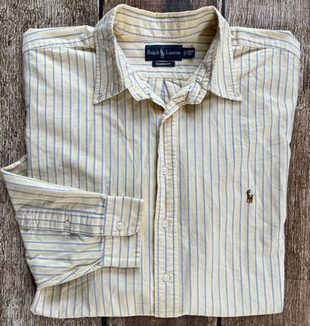 Hutspah Men's Shirt Striped Button Down Vintage Yellow / Gray