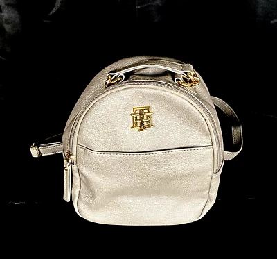 Tommy Hilfiger Mini Backpack Purse Gold Logo dark beige - Image 1 of 4