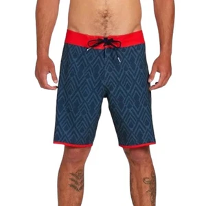 Volcom Mod Tech Red Blue Swim Trunks Surf Board Pool 9” Inseam Shorts Size 33 - Picture 1 of 7
