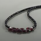 Natural Black Spinel & Garnet Beads Handmade Chain 925 Silver Strand Necklace