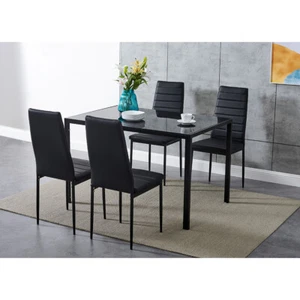 Black/Grey/White Dining Table and 4 / 6 Padded Chairs Home Kitchen Furniture Set - Picture 1 of 64