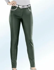 Pantalón elástico 5 bolsillos elástico brillante bengalina laminado oliva talla 17 - Imagen 1 de 4