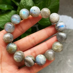 14-14.8mm Natural Labradorite Rainbow Blue Yellow Light Beads Bracelet C651 - Bild 1 von 9