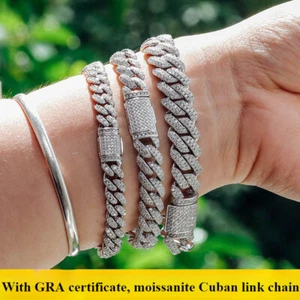 Moissanit Kubakette Halskette Armband Herren 925er Massivsilber Zertifiziert A A - Bild 1 von 44