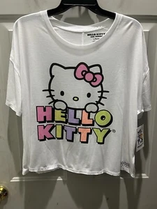 New!Hello Kitty White/Multi Distressed Short Sleeve Sleep T-Shirt.Sz. L(12-14). - Picture 1 of 4