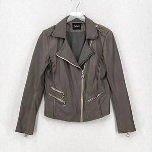 DOMA Leather Moto Jacket Womens Large Gray Taupe Zipper Detail Biker  - Picture 1 of 14