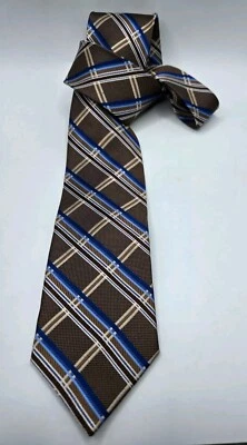 Bruno Piattelli 领带棕色蓝色/薄纱条纹罗马 • 丝绸 • 全新无标签 — 第 1/4 张图片