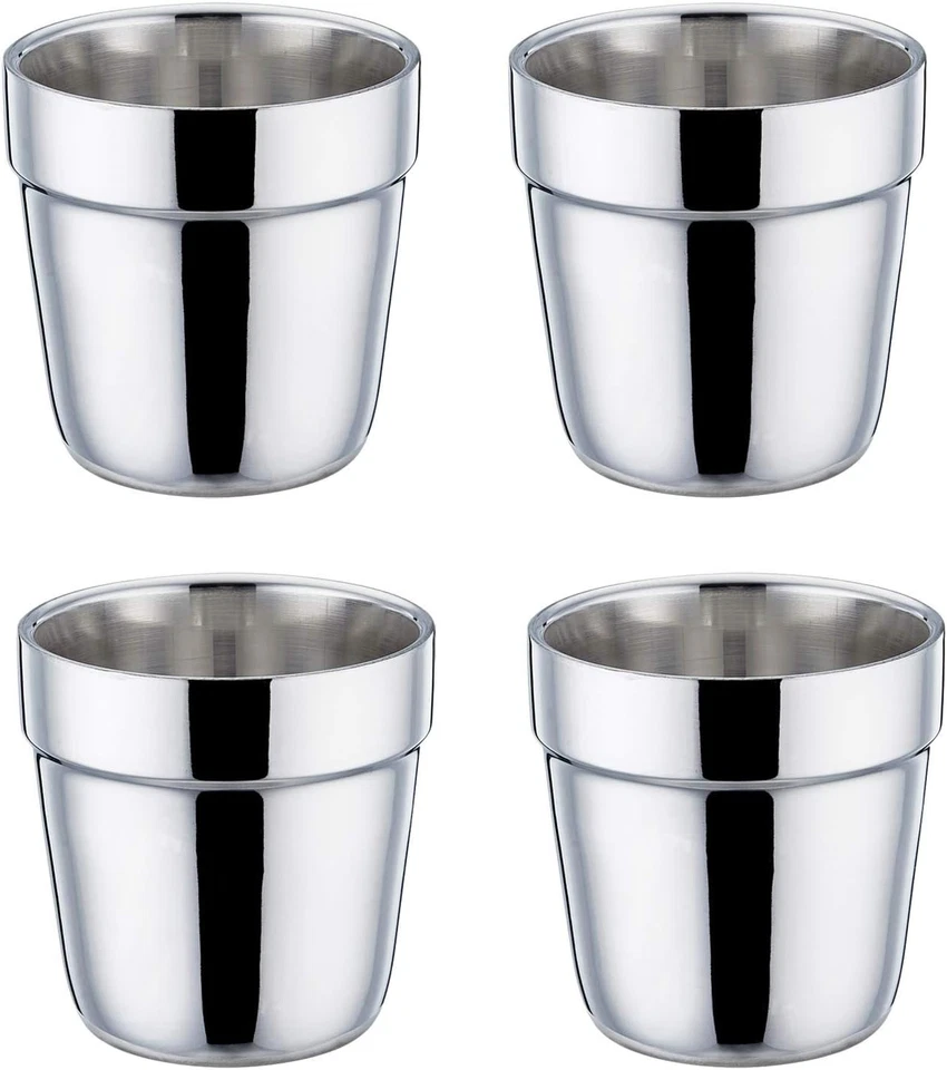 Teamfar Coffee Cup Espresso Cup Mug Set of 4 Double Wall Stainless Steel Tea Cu
