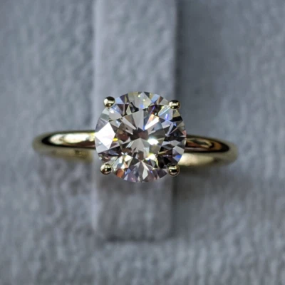 1.62 Ct Round White Moissanite Solitaire Engagement Ring 14k Yellow Gold Plated - Image 1 of 4