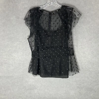 J. Crew Top Women Sz 6 Black Sheer Lined Polka Dot Dark Fairy Witchy Whimsigoth - Image 1 of 4