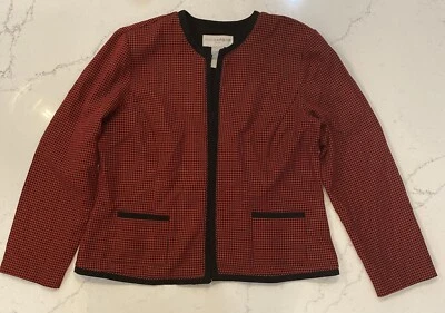 Sag Harbor 女式衬衫开襟西装外套 18 码红色黑色正装口袋 — 第 1/4 张图片