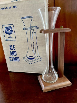 НОВОЕ винтажное стекло Crisa Ale с деревянной подставкой в оригинальной коробке новое из старых запасов - Изображение 1 из 4