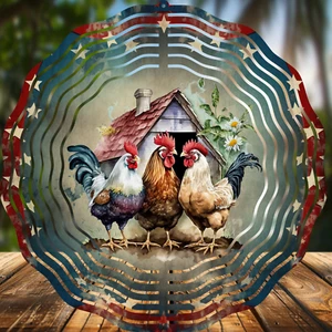 3 Roosters, Wind Spinners 8" Sublimated, High Quality Aluminum (ws11) - Picture 1 of 1