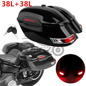 Universal Motorcycle Hard Saddlebags W/ taillight Saddle Bags And Mount Bracket - Picture 1 of 17