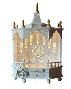 Holz Tempel Pooja Mandir für Zuhause weiß und gold Pooja Ghar Mandapam Handarbeit - Bild 1 von 9