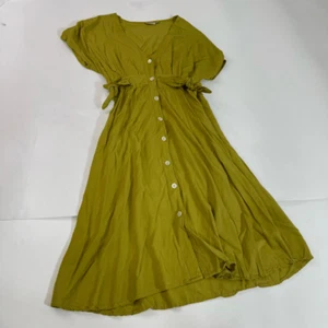 Natura Midi Dress Womens Large Green Tencel Button Down V Neck Short Sleeve Sun - Picture 1 of 9