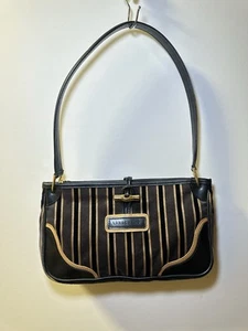 Authentic Longchamp Women Brown Felt velvet roseau Leather Gold Lock Handbag Y2K - Picture 1 of 20
