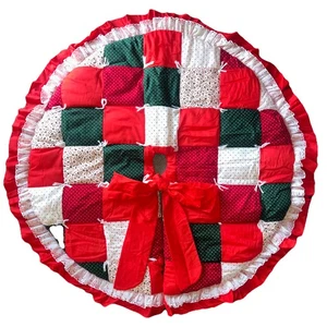Quilted Christmas Tree Skirt Patchwork Holiday Reversible Santa 40” Tie VTG - Picture 1 of 6