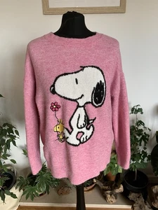 Snoopy Rare Primark Jumper Peanuts - Size Large - Pink Pullover Fluffy - Picture 1 of 10