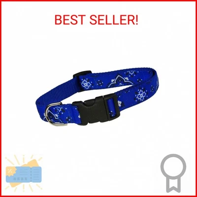 Medium Blue Bandana Dog Collar: 3/4" Wide, Adjusts 13-20" - Made in USA. - Image 1 of 2