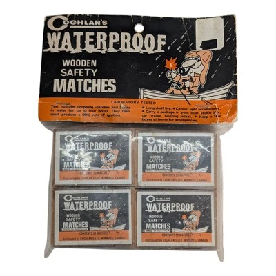 Fósforos de segurança de madeira vintage fechados Coghlan's impermeáveis 4 pacotes de 50 - Imagem 1 de 4