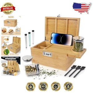 Secure Decorative Bamboo Storage Box with Detachable Compartments for Crafts - Picture 1 of 9