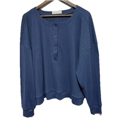 Abercrombie Fitch Top Womens XL Blue Ribbed Relaxed Fit Loungewear Dolman Sleeve - Image 1 of 4
