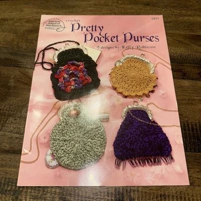 Small Pretty Pocket Purses Clutch Handbag Crochet Patterns Book 9 Designs RARE - Image 1 of 2