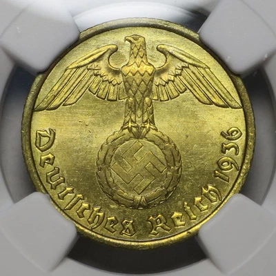 Germany 1936 A 10 Reichspfennig, KM#92, NGC MS63 - Third Reich Key Date - Image 1 of 4