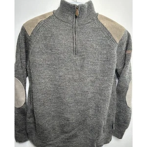 WOOLOVERS Maglione Uomo XL Lana Britannica Scamosciata Gomito Patch Commander 1/4 Zip Grigio - Foto 1 di 12