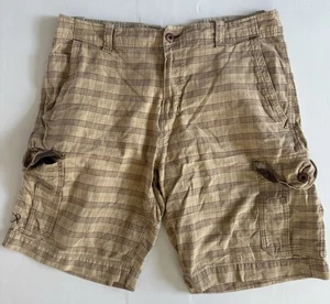 VTG Ocean Pacific OP Shorts Mens 38 Brown Plaid Cargo Pockets Cotton Y2K Skate - Picture 1 of 9
