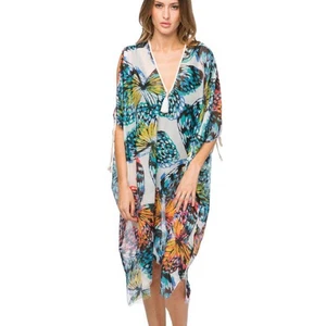 Pool To Party Open Shoulder Swim Cover Up Kimono Butterfly Garden Women One Size - Picture 1 of 10