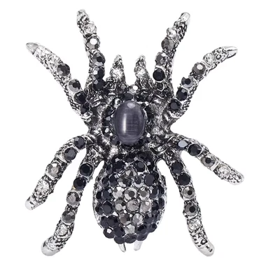 Vintage Halloween Spider Brooch Silver Tone Rhinestone Insect Pin Jewelry Gift - Изображение 1 из 4