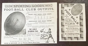 Rugby Cuero FÚTBOL Spalding No.J & Peck&Snyder Artículos Deportivos 1892 Anuncios Impresos - Imagen 1 de 4
