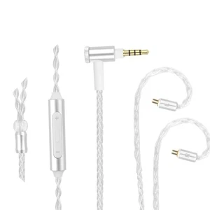 Noise Reducing Cable Braided Silver Plated 0.78mm 2PIN with Microphone - Picture 1 of 8