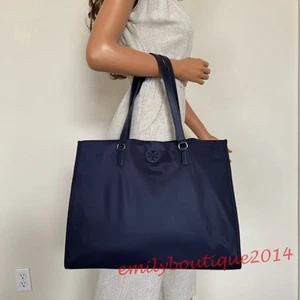 NWT Tory Burch 136144 Nylon Ella Tote Tory Navy Blue Large Bag - Picture 1 of 13