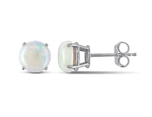 Aretes solitario de ópalo de 1,20 quilates (ctw) de oro blanco de 10 quilates (6 mm) - Imagen 1 de 5