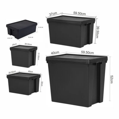 24L/36L/45L/62L/92L Heavy Duty Recycled Plastic Stackable Storage Box Lids Black - Image 1 of 4