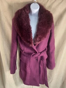 Marciano Coat Wool Nylon Polyester Faux Fur blend size M Vintage Plum Color - Picture 1 of 22