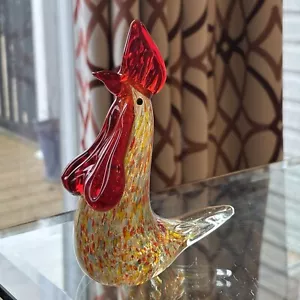 Speckled Glass Art Paper Weight Rooster Chicken Decorative Figurine - Picture 1 of 13