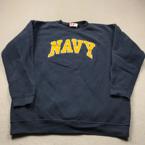 VINTAGE Navy Midshipmen Sweatshirt Mens Large Blue Spellout Crewneck Logo NCAA Cover