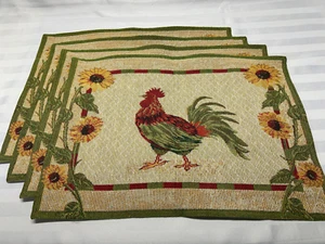 Set Of 4 Rooster Placemats~Woven Tapestry~Chicken/Farmhouse~13.5x18.5"~Washable - Picture 1 of 9